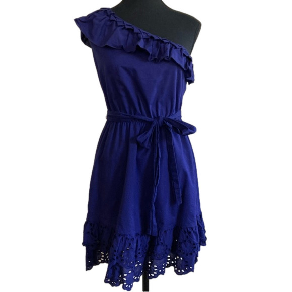 Nine West purple cotton one-shoulder neckline ruffle detail dress. Size 4 - Picture 2 of 9